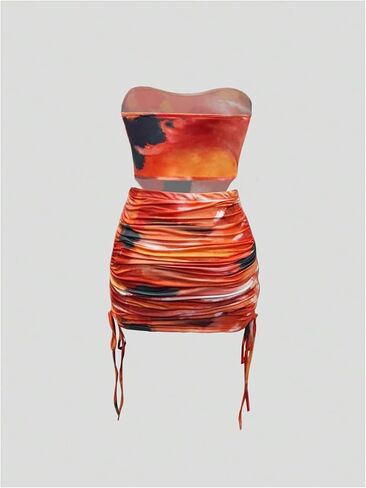 Milumia Women's 2 Piece Tie Dye Outfits Tube Top and Bodycon Skirts Set in Saudi Arabia