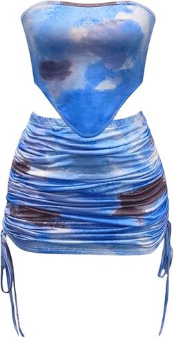 Milumia Women's 2 Piece Tie Dye Outfits Tube Top and Bodycon Skirts Set in Saudi Arabia