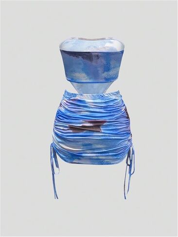 Milumia Women's 2 Piece Tie Dye Outfits Tube Top and Bodycon Skirts Set in Saudi Arabia