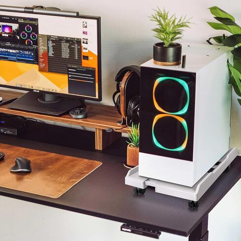 Ranslen Computer Tower Stand PC Stand, Adjustable PC Tower Stand Mobile CPU Stand for Gaming Office Mid Tower Under Desk(White) in Saudi Arabia