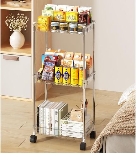 منظم تخزين عربة دوارة من 3 طبقات مع عجلات منظم عربة الحمام المحمول مع خطافات للمكتب والحمام المنزلي وتنظيم المطبخ شفاف (العرض 8.66 بوصة) in Saudi Arabia