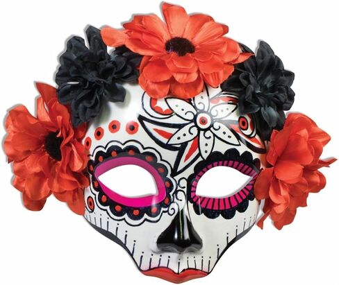 Forum Novelties Women's Day Of Dead Skull Flower Mask, Black/Red, One Size in Saudi Arabia
