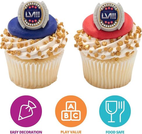 حلقات DecoPac NFL Super Bowl LVIII، ديكورات كب كيك، مرخصة رسميًا، حلقات كرة القدم، أغطية كعكة آمنة للطعام - 72 عبوة in Saudi Arabia