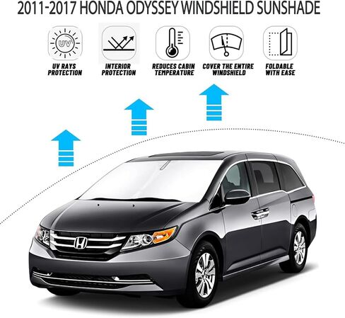 Bestview Windshield Sun Shade Compatible with 2011-2017 Honda Odyssey Mini Van Accessories, Front Window Sunshade Sun Visor Protector Block UV Rays Heat, Foldable 2 Layers 210T Material in Saudi Arabia