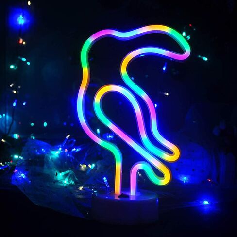 2 Packs Decoration Neon Signs Light Pink Flamingo and Green Palm Tree Neon Wall Decor Lights USB/Battery Powered Neon Lights for Bedroom Girls Kids Birthday Party Christmas (Flamingo&Palm Tree) in Kuwait