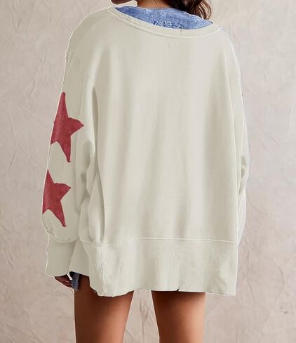 Womens Oversized Crewneck Sweatshirt Y2k Striped Star Long Sleeve Side Slit Pullover Sweatshirt Teen Girl Aesthetic in Kuwait