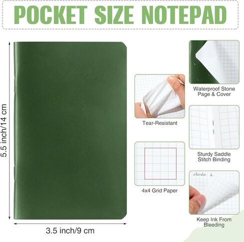 Qilery 6 Pack Waterproof Notebook 3.5"x5.5" Weatherproof Pocket Notepad Small All Weather Paper Notebook for Police Memo Pad for Outdoor Taking Notes Journal Office School(Grid,Green) in Saudi Arabia