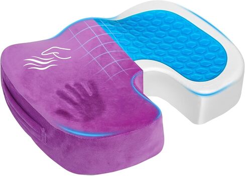 Gel Seat Cushion – Office Chair Cushion – Non-Slip Gel Memory Foam Coccyx Cushion for Tailbone Pain - Desk Chair Car Seat Cushion Driving - Sciatica Back Pain Relief, Velvet, Purple in Saudi Arabia