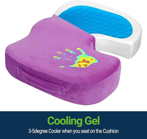 Gel Seat Cushion – Office Chair Cushion – Non-Slip Gel Memory Foam Coccyx Cushion for Tailbone Pain - Desk Chair Car Seat Cushion Driving - Sciatica Back Pain Relief, Velvet, Purple in Saudi Arabia