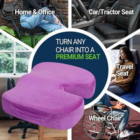 Gel Seat Cushion – Office Chair Cushion – Non-Slip Gel Memory Foam Coccyx Cushion for Tailbone Pain - Desk Chair Car Seat Cushion Driving - Sciatica Back Pain Relief, Velvet, Purple in Saudi Arabia
