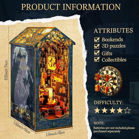 مجموعة زوايا الكتب DIY من KKUYT، مجموعة كتب مصغرة مع ضوء مستشعر وموسيقى، نهايات كتب مجمعة بشكل إبداعي لغز خشبي ثلاثي الأبعاد لديكور رف زاوية الكتب، هدايا العيد للبالغين والمراهقين in Kuwait