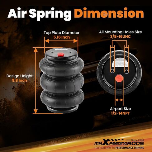 حزمة maxpeedingrods المكونة من 2 حقيبة تعليق هوائية ثلاثية بيلو بوزن 2600 رطل 1/2 بوصة NPT منفذ واحد بديل عالمي in Saudi Arabia