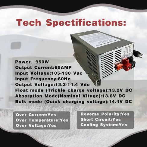 محول طاقة WF-9865-AD-CB RV محدث، WF-9865 مع مفتاح ليثيوم أيون، بديل لسلسلة WF-9800، مع مخرج تيار مستمر 65 أمبير، حامل على سطح السفينة، لمقطورة Camper RV in Saudi Arabia