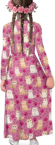 Girls Long Dress Long-Sleeve Swing Ruffle A-Line Dress with Pockets 5-14Y in Saudi Arabia