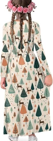 Girls Long Dress Long-Sleeve Swing Ruffle A-Line Dress with Pockets 5-14Y in Saudi Arabia