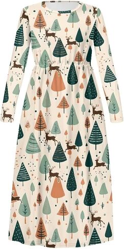 Girls Long Dress Long-Sleeve Swing Ruffle A-Line Dress with Pockets 5-14Y in Saudi Arabia