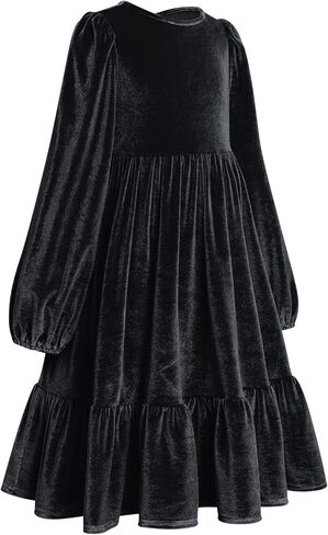 OBEEII Girls Velvet Dress Long Sleeve Casual A-Line Midi Dresses for Evening Gown Christmas Wedding Holiday in Saudi Arabia