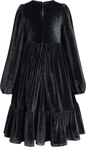 OBEEII Girls Velvet Dress Long Sleeve Casual A-Line Midi Dresses for Evening Gown Christmas Wedding Holiday in Saudi Arabia