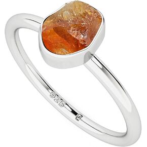 Natural Raw/Rough Citrine Stackable Ring for Women in Sterling Silver, November Birthstone Jewelry Gifts for Her (Bezel-Set)