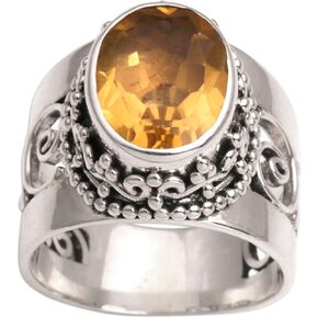 NOVICA Artisan Handmade Citrine Single Stone Ring .925 Sterling Silver from Bali Cocktail Indonesia Gemstone Birthstone 'Glorious Vines'