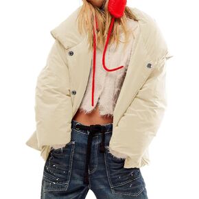 Tankaneo Womens Cropped Puffer Coat Hoodies Oversized Lightweight Winter Jacket Warm Long Sleeve Outerwear