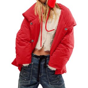 Tankaneo Womens Cropped Puffer Coat Hoodies Oversized Lightweight Winter Jacket Warm Long Sleeve Outerwear