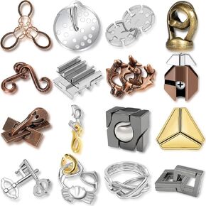16 Pcs Metal Brain Teaser Puzzles 3D Steel Puzzle Unlock Interlocking Puzzle Assembly Disentanglement Puzzles Games for Adults Teens IQ Education Smart Puzzle Toys