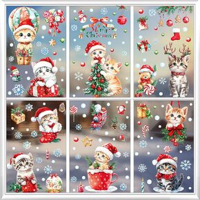72 قطعة من ملصقات نافذة عيد الميلاد، ملصقات نافذة قطة عيد الميلاد لطيف مزدوج الجوانب ملون على شكل حيوان شجرة عيد الميلاد ندفة الثلج لمستلزمات العطلات المنزلية وديكور زجاج النافذة 9 ورقات in Kuwait