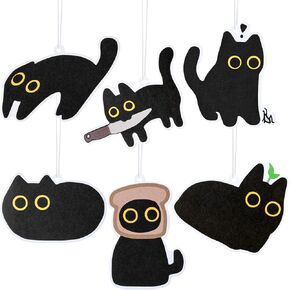 Car Air Fresheners Set - 6Pcs Cute Black Cat Freshener Hanging Ornaments Refresh Air Fragrant Pendant Essential Gift For Car Accessories Decor Car Interior Home Household Long-Lasting Scent
