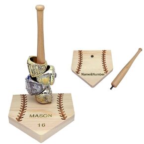 Championship Ring Display Case Baseball Ring Holder Accessories Softball Personalized Gifts For Kids Boys League Trophy Sports Memorabilia Man Cave Decor Custom Name (Home Plate-Gold Name)