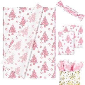 JarThenaAMCS 100 Sheets Christmas Tissue Paper Pink Xmas Pine Tree Gift Wrapping Paper for DIY Art Craft Birthday Holiday Baby Shower Party Decor, 13.7 x 19.6 Inch