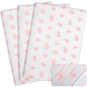 MR FIVE 60 Sheets White with Metallic Pink Bee Tissue Paper Bulk,20" x 14",Pink Bee Design Tissue Paper for Gift Bags,Pink Bee Gift Wrapping Tissue Paper for Birthday Bee Party Holiday