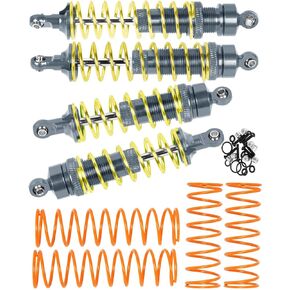 Aluminum Big Bore RC Shock Absorber Upgrades Part for 1/10 Slash 2WD 4x4,Stampede 2WD 4X4,Rustler 2WD 4X4,Hoss 2WD 4X4,Alloy 4PCS Front Rear RC Shocks w/Golden spring,Navy Blue