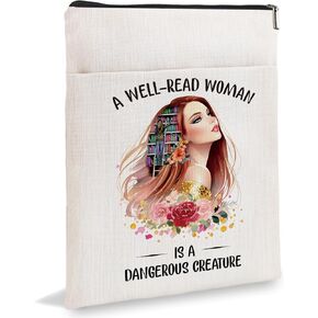 Book Sleeve, Book Sleeves with Zipper, Book Covers for Paperback, Book Lovers Gifts, A Well-Read Woman is A Dangerous Creature6JB023
