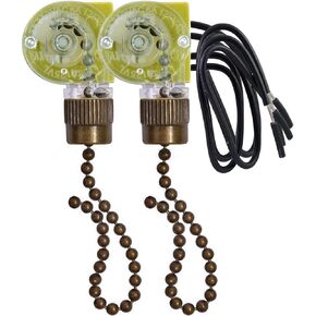 Ceiling Fan Light Switch Zing Ear ZE-109 Fan Light Switch,2 Wire Pull Chain Switch,Wall Lamps Switch,Cabinet Light Switch,(ON-Off, 6 A/125V AC),Bronze,Pack of 2.
