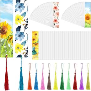 100 Pcs Sublimation Bookmark Blank, Paper DIY Bookmarks with Hole and Colorful Tassels for Crafts,Personalized Tassels Blank Bookmarks