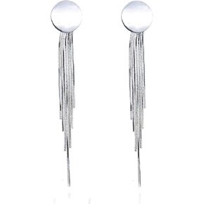 Long Tassels Earrings Silver Dangle Earrings Prom Earrings for Women Prom Jewelry for Female Gifts Round Studs Earrings