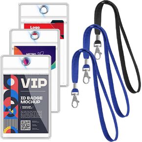 8 Pack Heavy Duty ID Badge Holder, Extra Metal Ring, Vertical Badge Holder, 4.5" x 2.7", Card Holder, Name Tag Holder, Plastic Sealable Waterproof, Circle Ring