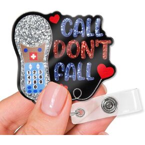XQLZY Call Don’t Fall Glitter Badge Holder, Cute Caller Nurse Office ID Tag Card Badge Holder, Christmas Birthday Graduation Gift for Doctor Nurse ICU Nurse Emergency Nurse Nursing Office RN MD