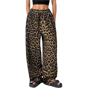 MakeMeChic Women's Leopard Print Drawstring Waist Sweatpants Loose Fit Wide Leg Jogger Pants