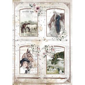 Stamperia A4 Rice Paper Packed - Romantic Horses 4 Frames (1 Sheet) (DFSA4581)