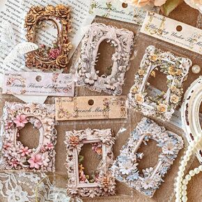 60PCS Embossed Flower Frame Scrapbook Paper, Hollow Vintage Floral Frame Decorative Paper, Lace Scrapbooking Supplies European Journaling Supplies for Junk Journal Planner Card Gift Wraps Craft