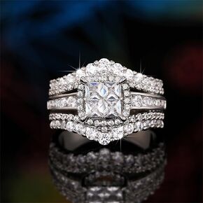 925 Sterling Silver Shiny Full Diamond Gemstone Ring 18K Gold Cubic Zirconia Promise Rings CZ Diamond Multi Row Halo Cocktail Rings Eternity Engagement Wedding Band Ring for Women Z.69 (US Code 8)