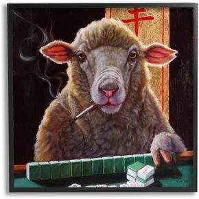Stupell Industries Sheep Playing Mahjong Tile Game Smoking Animal, Design by Lucia Heffernan