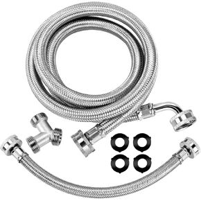 6FT Premium Steam Dryer Hose Installation Kit by Beaquicy - Include 6 Foot Stainless Steel Hoses,1 Foot Inlet Adapter Hose and Brass Y Connector