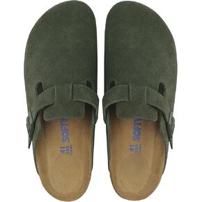 Clogs for Women Men, Mules with Arch Support and Adjustable Buckle, Suede Leather Cork Footbed Potato Shoes(Thyme,40)