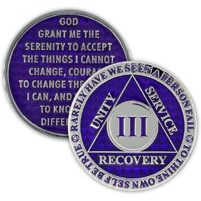 3 Year Sobriety Coin | Legacy AA Chip | Thick Triplate Recovery Anniversary Token (Pink)