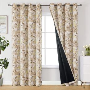 BROSHAN Blue Floral 100% Blackout Curtains 84 inches Long-Vintage Leaf Patterned Bedroom Curtains 2 Panel Sets Grommet Thermal Insulated Window Curtain Drapes for Living Room