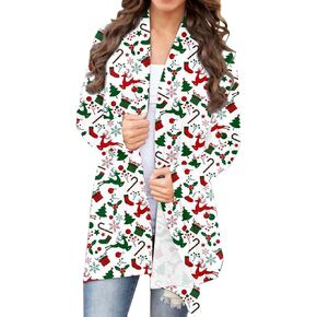 BOUTIKOME سترة عيد الميلاد للنساء سترة شجرة عيد الميلاد القبيحة كم طويل قميص الجبهة المفتوحة الجبهة حجم كبير عطلة القمم in Kuwait