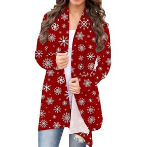 BOUTIKOME Christmas Cardigan for Women Ugly Xmas Tree Sweater Long Sleeve Shirt Front Open Front Plus Size Holiday Tops